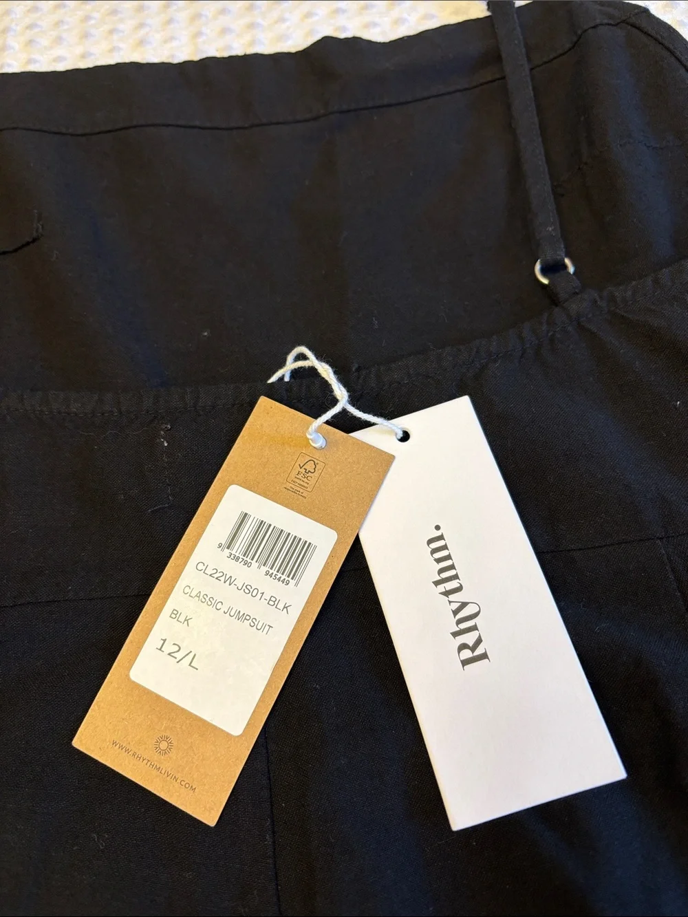 NEW! Rhythm. 12L Black Wide-Leg Linen Spaghetti-Strap Classic Jumpsuit Overalls - Picture 7 of 17
